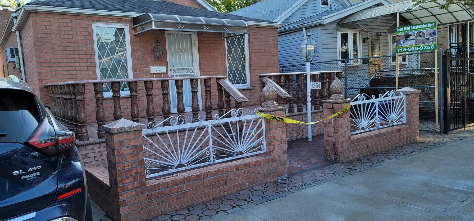 Brick Porch & Tile & Steps & Plaster & Railing
